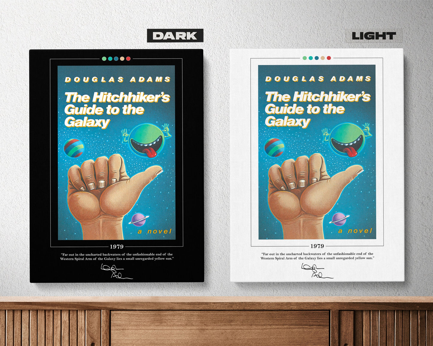 The Hitchhiker's Guide to the Galaxy Book Cover Poster | Douglas Adams, Hitchhiker's Guide to the Galaxy Poster, Book Posters, Canvas Print