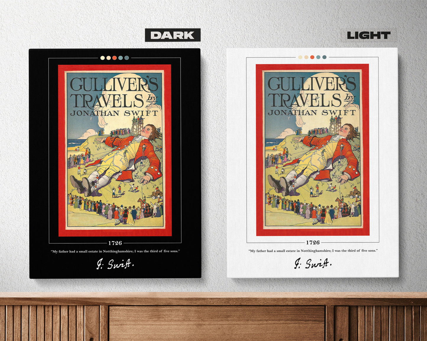 Gulliver's Travels Book Cover Poster | Jonathan Swift, Gulliver's Travels Poster, Book Posters, Book Art, Canvas Wall Art, Book Lover Gift