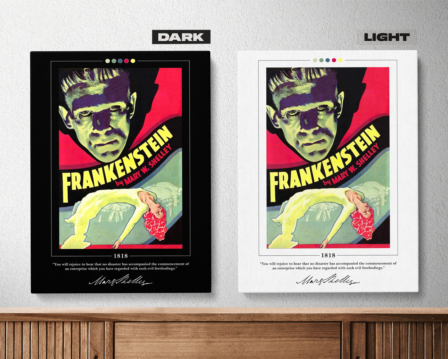 Frankenstein Book Cover Poster | Mary Shelley, Frankenstein Poster, Frankenstein Print, Book Posters, Canvas Print, Book Lover Gift