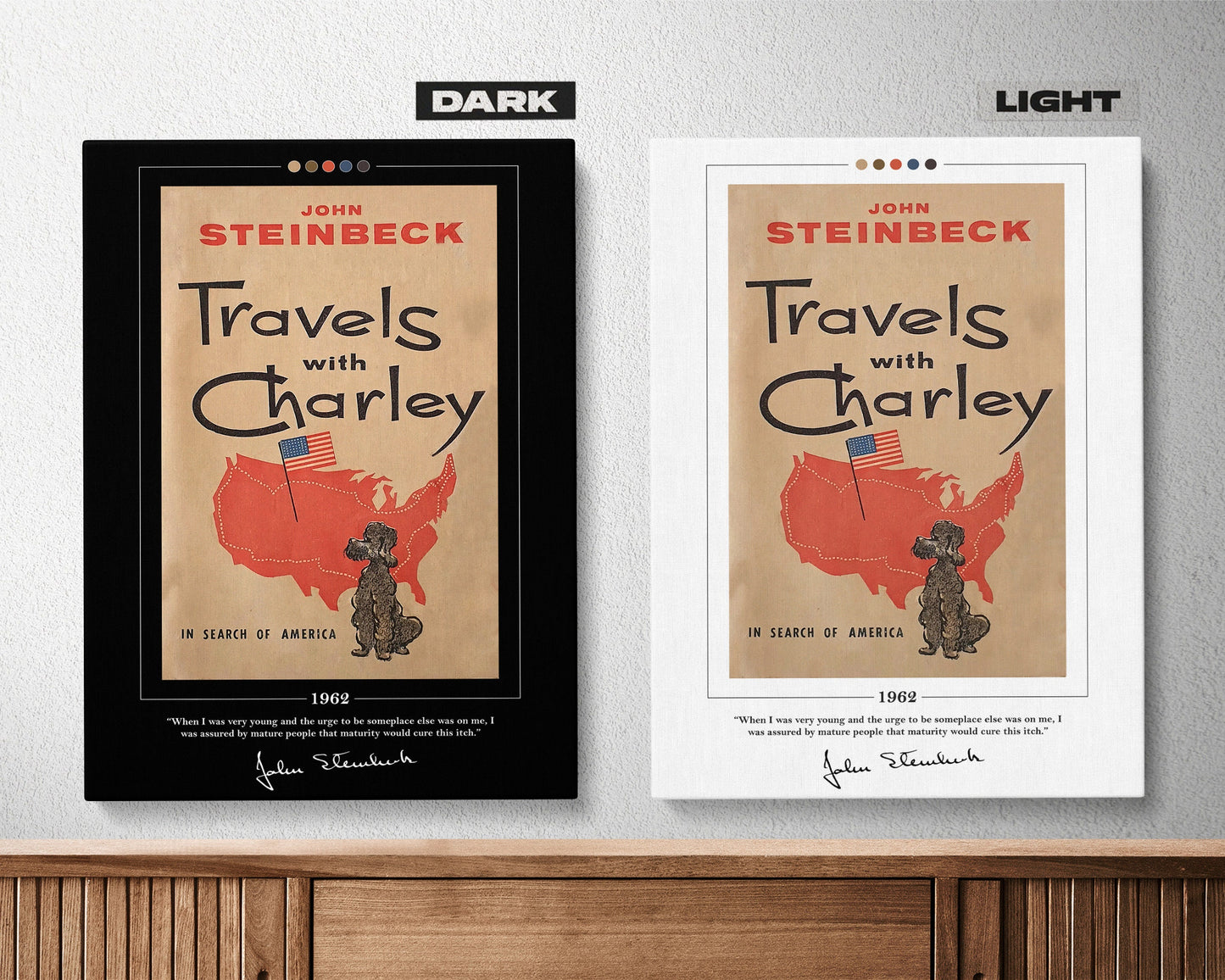 Travels with Charley Book Cover Poster | John Steinbeck, Travels with Charley Poster, Book Posters, Book Art, Canvas Print, Book Lover Gift