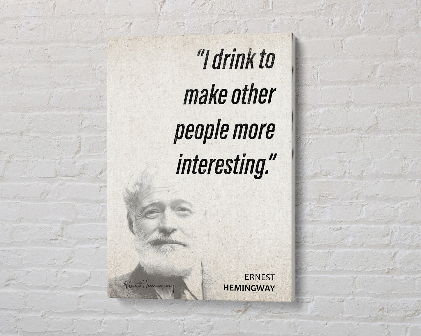 Ernest Hemingway Quote Wall Art | "Drink" Quote Poster, Quote Print, Quote Art, Book Quotes, Canvas Wall Art, Book Lover Gift