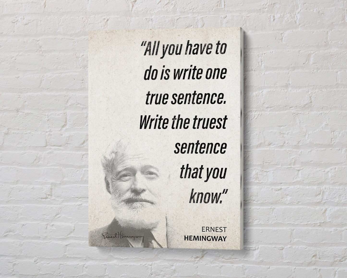 Ernest Hemingway Quote Wall Art | "One True Sentence" Quote Poster, Quote Print, Quote Art, Book Quotes, Canvas Wall Art, Book Lover Gift