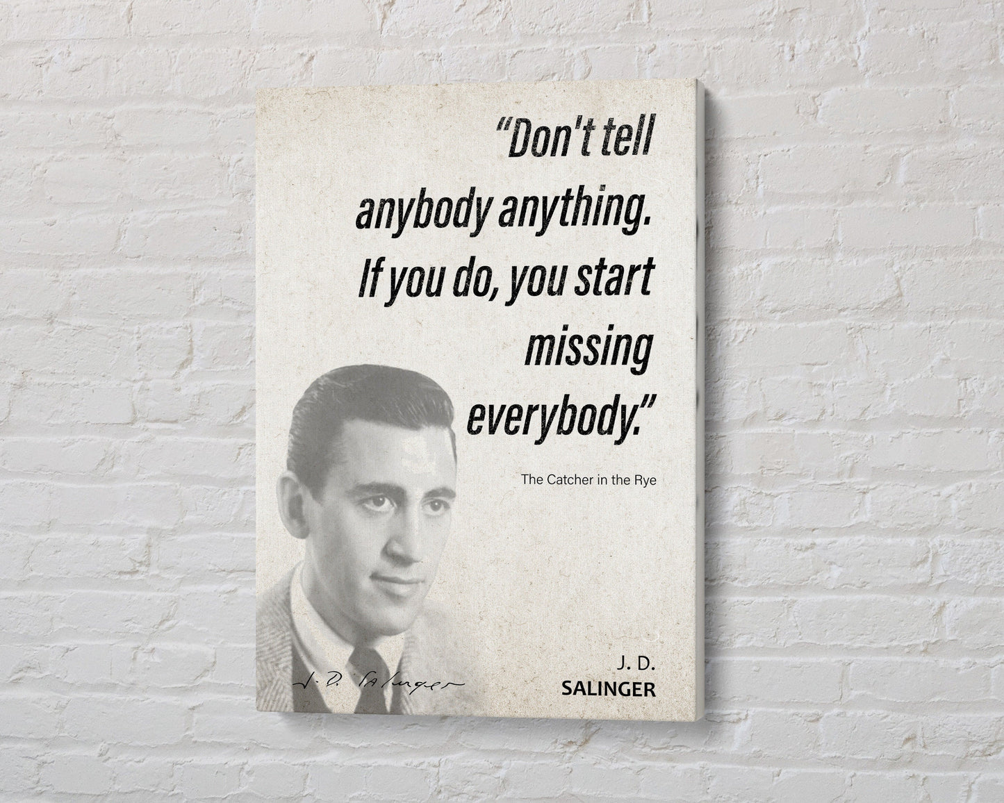 J. D. Salinger Quote Wall Art | "Missing Everybody" The Catcher in the Rye Quote Poster, Quote Print, Quote Art, Book Quote, Book Lover Gift