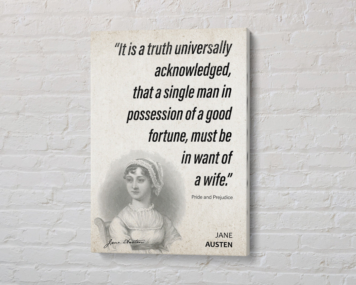 Jane Austen Quote Wall Art | "Want of a Wife" Pride and Prejudice Quote Poster, Quote Print, Quote Art, Book Quotes, Book Lover Gift