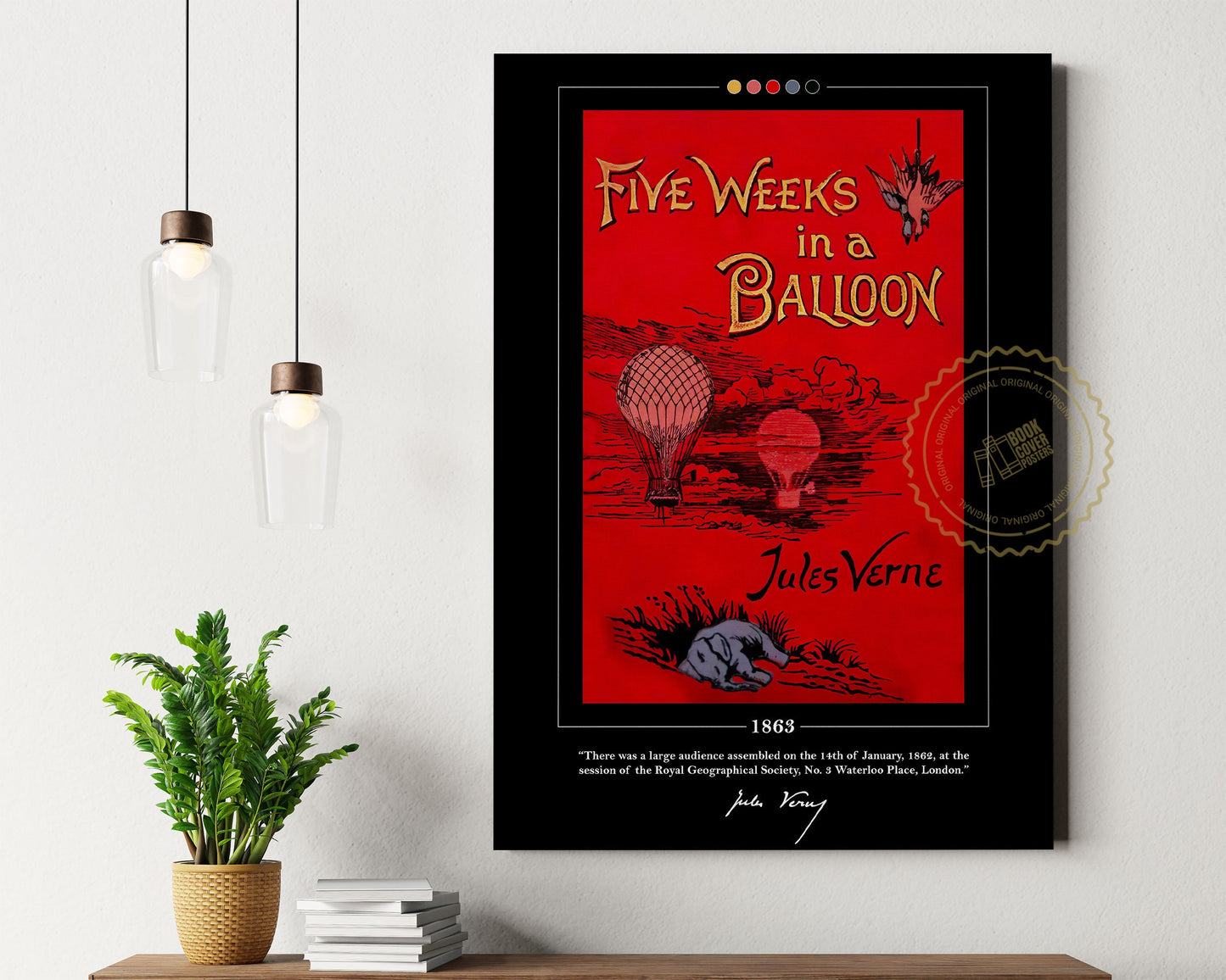 Five Weeks in a Balloon Book Cover Poster | Jules Verne, Five Weeks in a Balloon Poster, Book Posters, Canvas Wall Art, Book Lover Gift