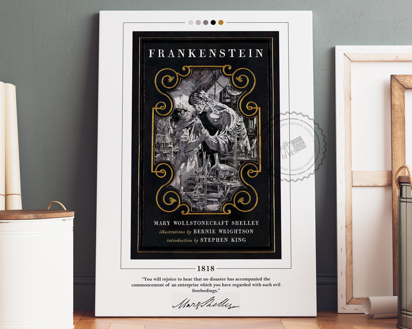 Frankenstein Book Cover Poster | Mary Shelley, Frankenstein Poster, Frankenstein Print, Book Posters, Canvas Wall Art, Book Lover Gift