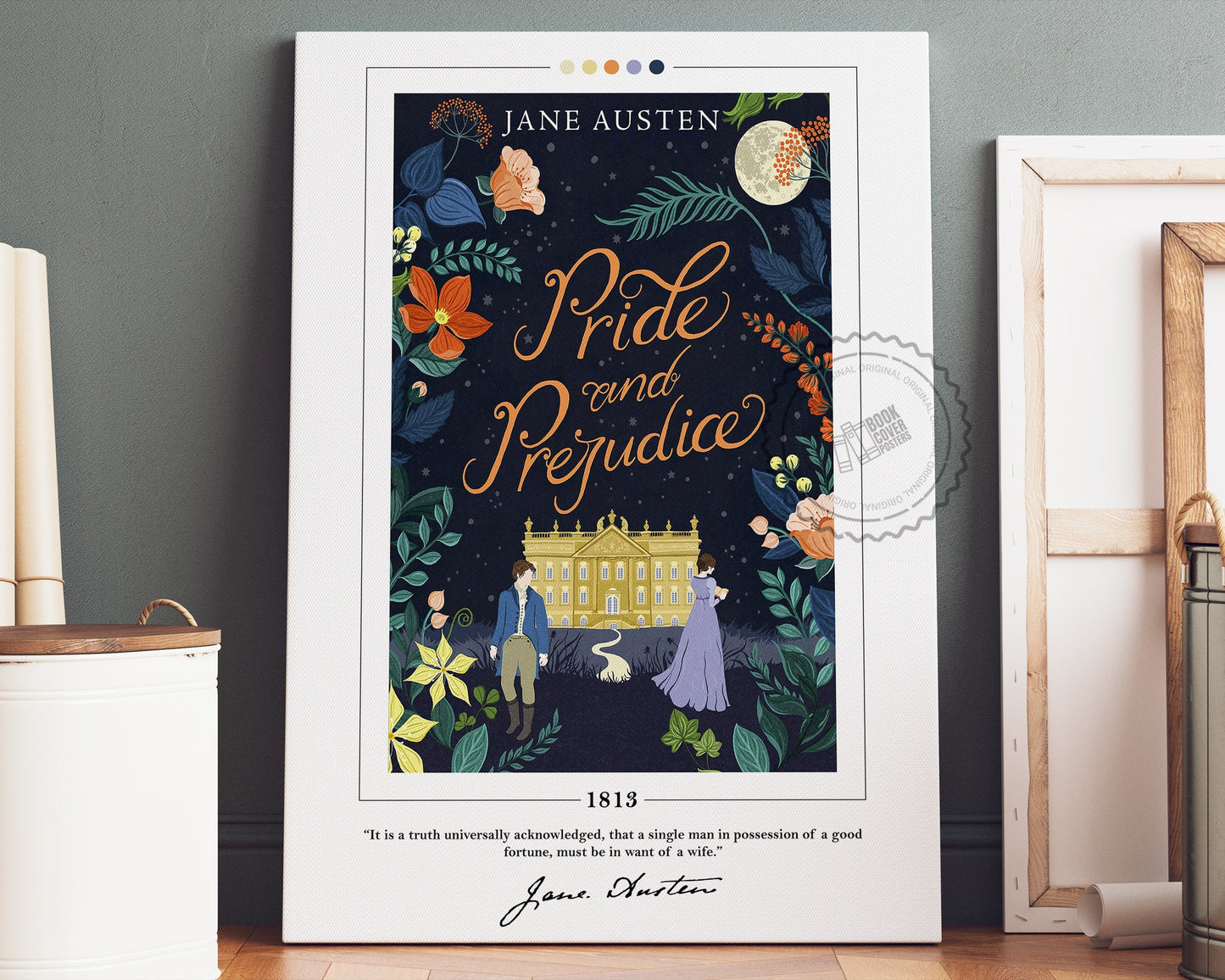 Pride and Prejudice Book Cover Poster | Jane Austen, Pride and Prejudice Poster, Book Posters, Canvas Wall Art, Book Art, Book Lover Gift