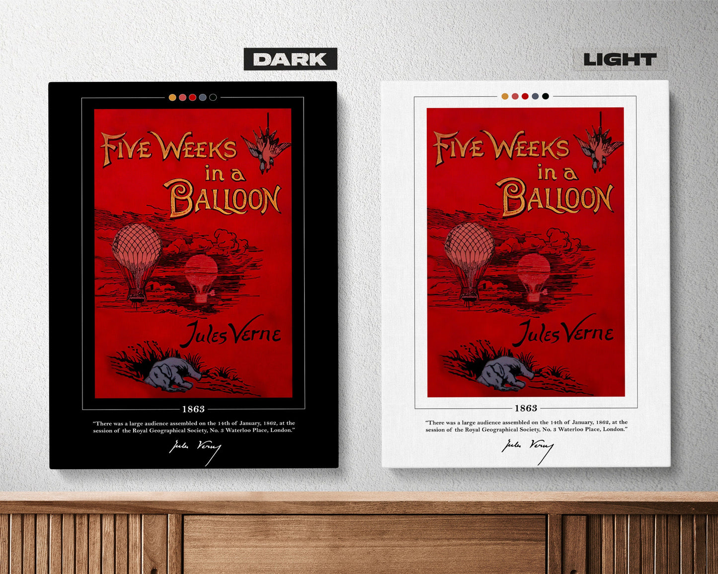 Five Weeks in a Balloon Book Cover Poster | Jules Verne, Five Weeks in a Balloon Poster, Book Posters, Canvas Wall Art, Book Lover Gift