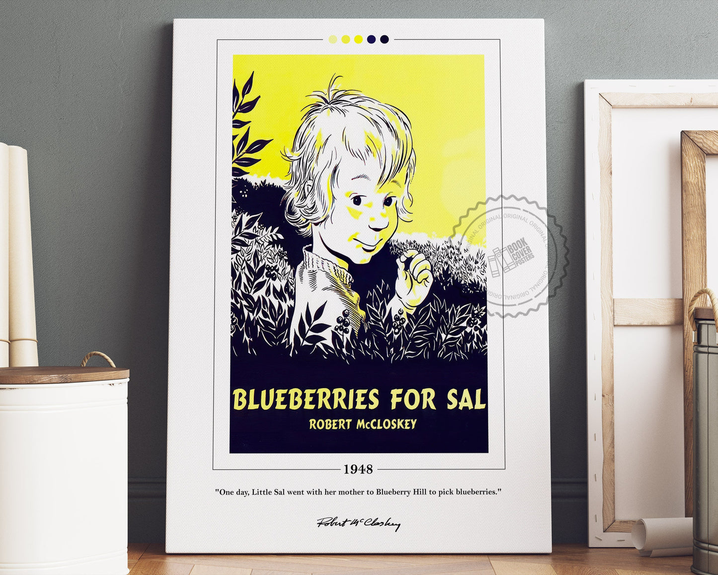Blueberries for Sal Book Cover Poster | Robert McCloskey, Blueberries for Sal Poster, Book Posters, Canvas Wall Art, Book Lover Gift