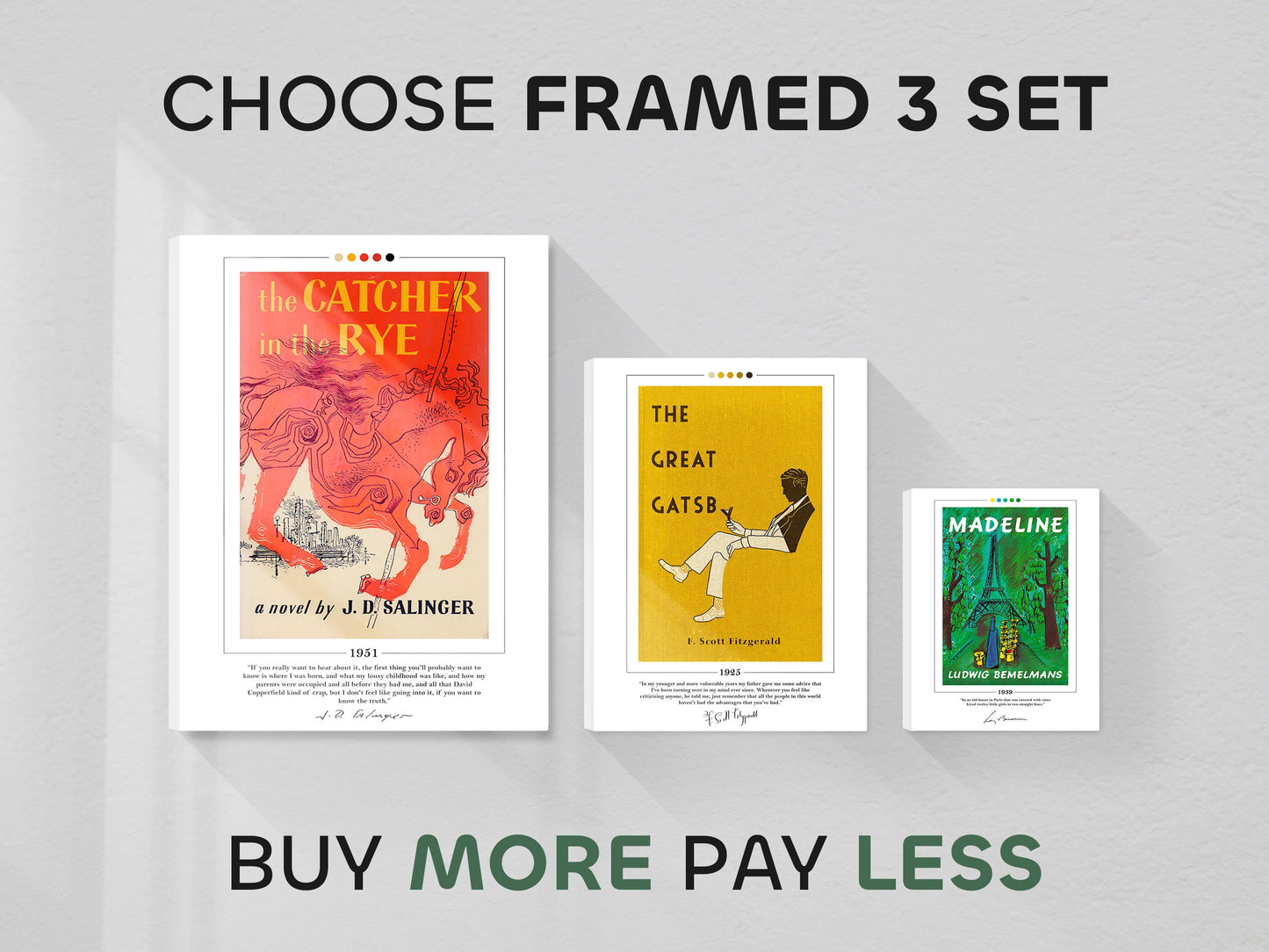 Choose Your Framed Book Cover Posters Set of 3 | Book Posters, Book Prints, Canvas Wall Art, Book Art, Book Lover Gift, Bookish Gifts