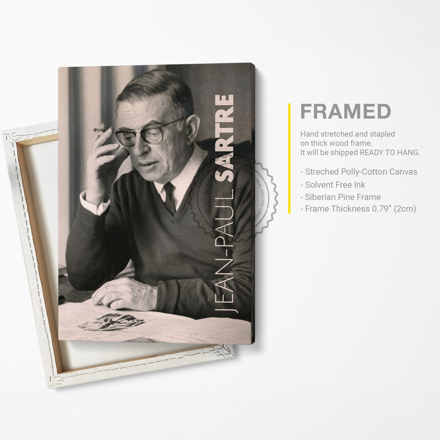 Jean Paul Sartre Poster Canvas Wall Art, Book Lover Gifts, Gifts for Readers, Bookish Gifts, Bookworm Gifts, Library Decor