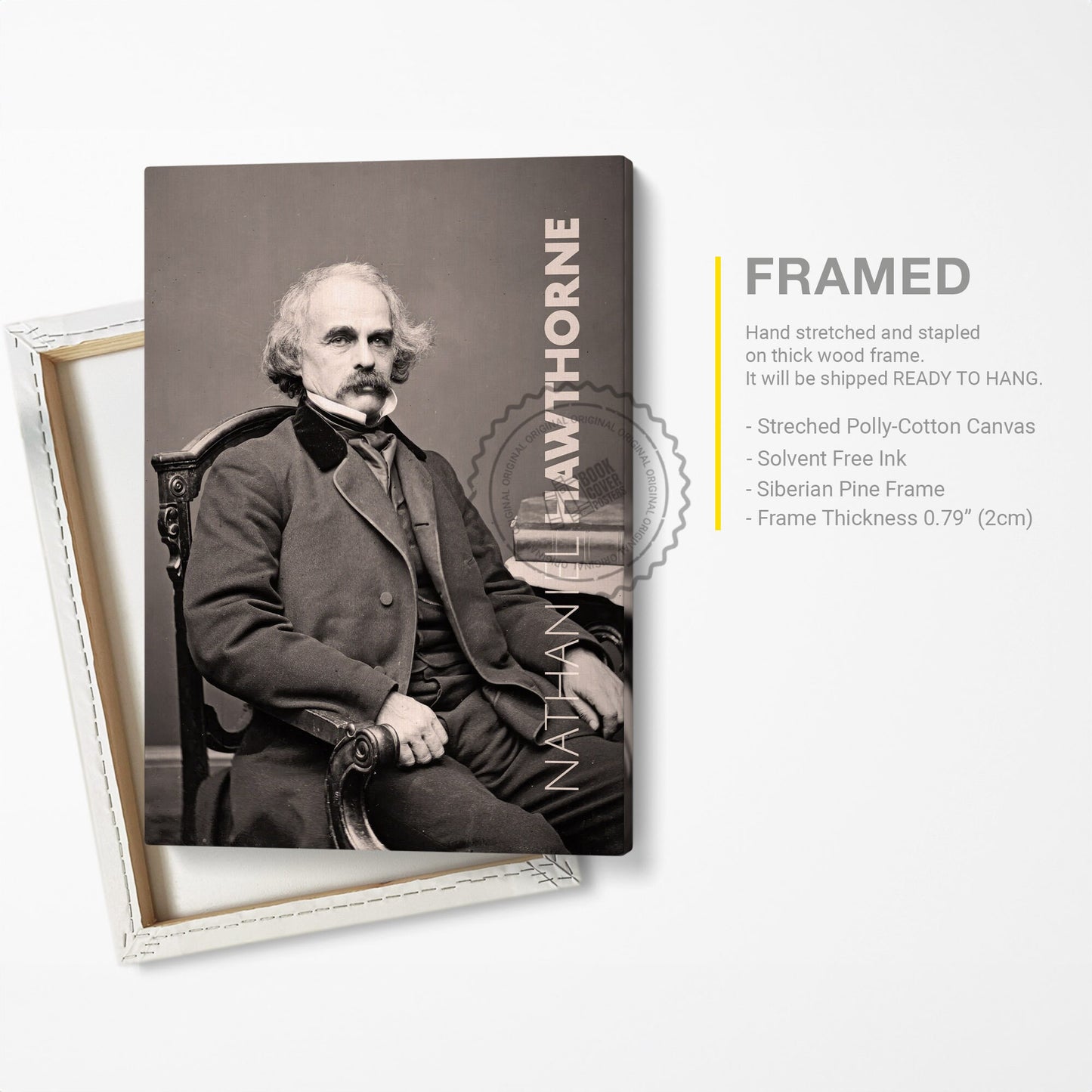 Nathaniel Hawthorne Poster Canvas Wall Art, Book Lover Gifts, Gifts for Readers, Bookish Gifts, Bookworm Gifts, Library Decor
