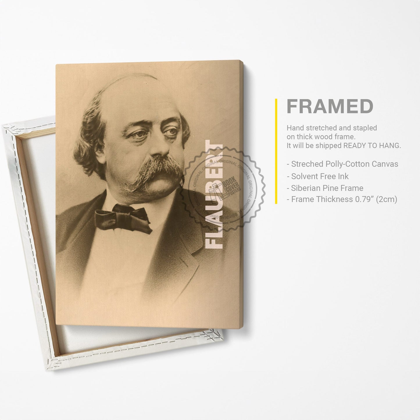 Gustave Flaubert Poster Canvas Wall Art, Book Lover Gifts, Gifts for Readers, Bookish Gifts, Bookworm Gifts, Library Decor