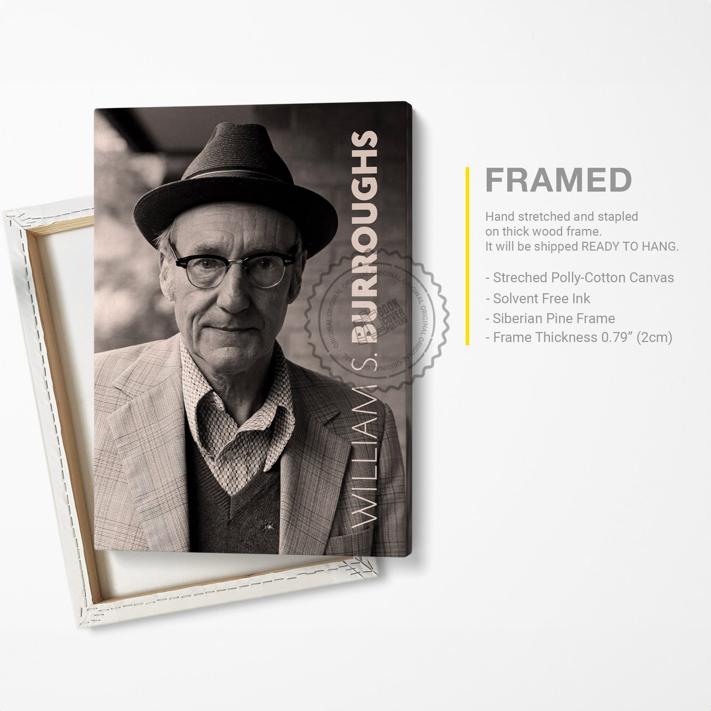 William S. Burroughs Poster Canvas Wall Art, Book Lover Gifts, Gifts for Readers, Bookish Gifts, Bookworm Gifts, Library Decor