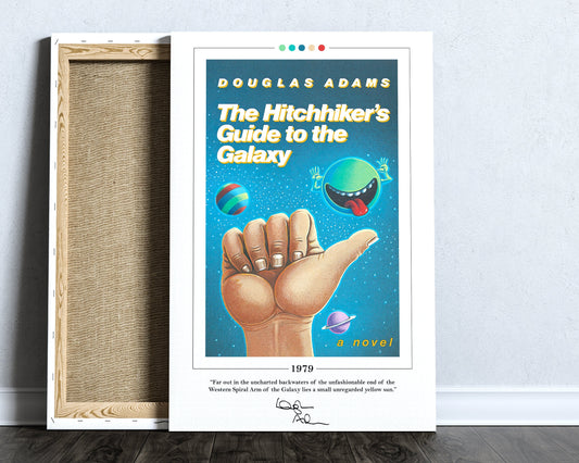 The Hitchhiker's Guide to the Galaxy Book Cover Poster | Douglas Adams, Hitchhiker's Guide to the Galaxy Poster, Book Posters, Canvas Print
