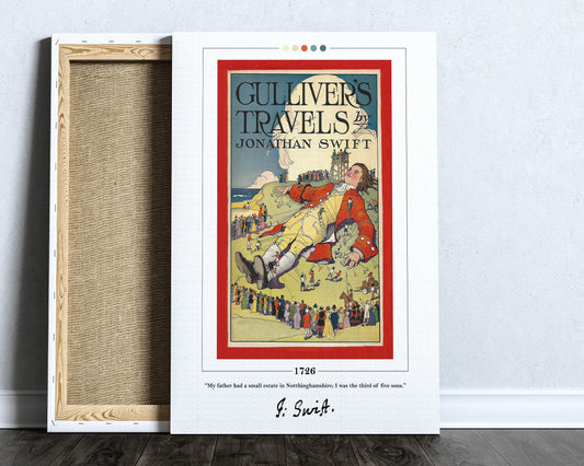Gulliver's Travels Book Cover Poster | Jonathan Swift, Gulliver's Travels Poster, Book Posters, Book Art, Canvas Wall Art, Book Lover Gift