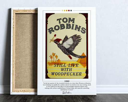 Still Life with Woodpecker Book Cover Poster | Tom Robbins, Still Life with Woodpecker Poster, Book Posters, Book Art, Book Lover Gift