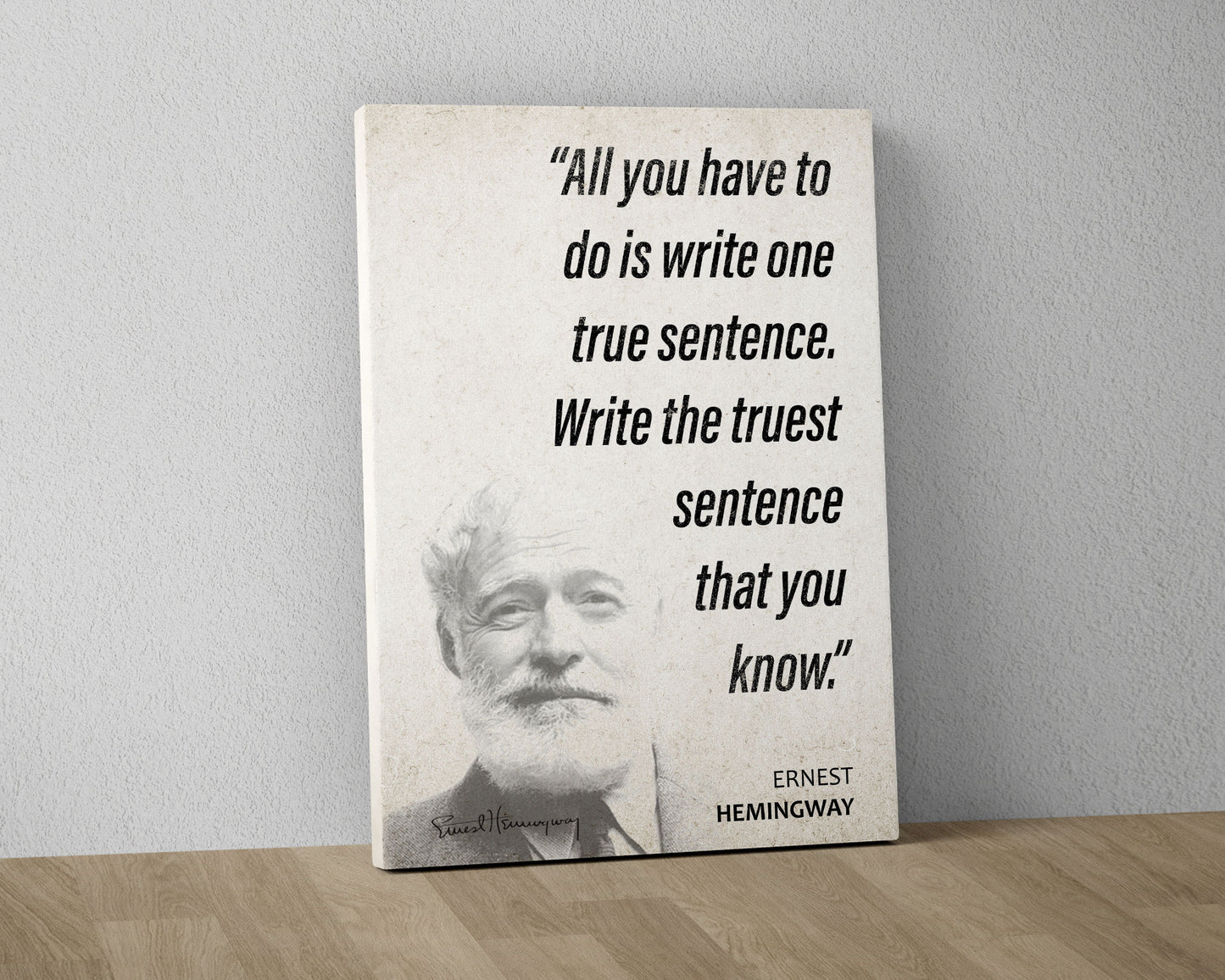 Ernest Hemingway Quote Wall Art | "One True Sentence" Quote Poster, Quote Print, Quote Art, Book Quotes, Canvas Wall Art, Book Lover Gift