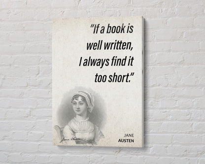 Jane Austen Quote Wall Art | "Too Short" Quote Poster, Quote Print, Quote Art, Book Quotes, Canvas Wall Art, Book Lover Gift