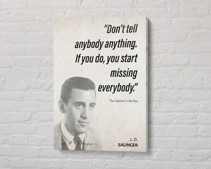 J. D. Salinger Quote Wall Art | "Missing Everybody" The Catcher in the Rye Quote Poster, Quote Print, Quote Art, Book Quote, Book Lover Gift
