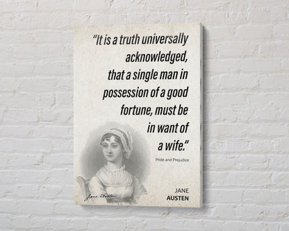 Jane Austen Quote Wall Art | "Want of a Wife" Pride and Prejudice Quote Poster, Quote Print, Quote Art, Book Quotes, Book Lover Gift