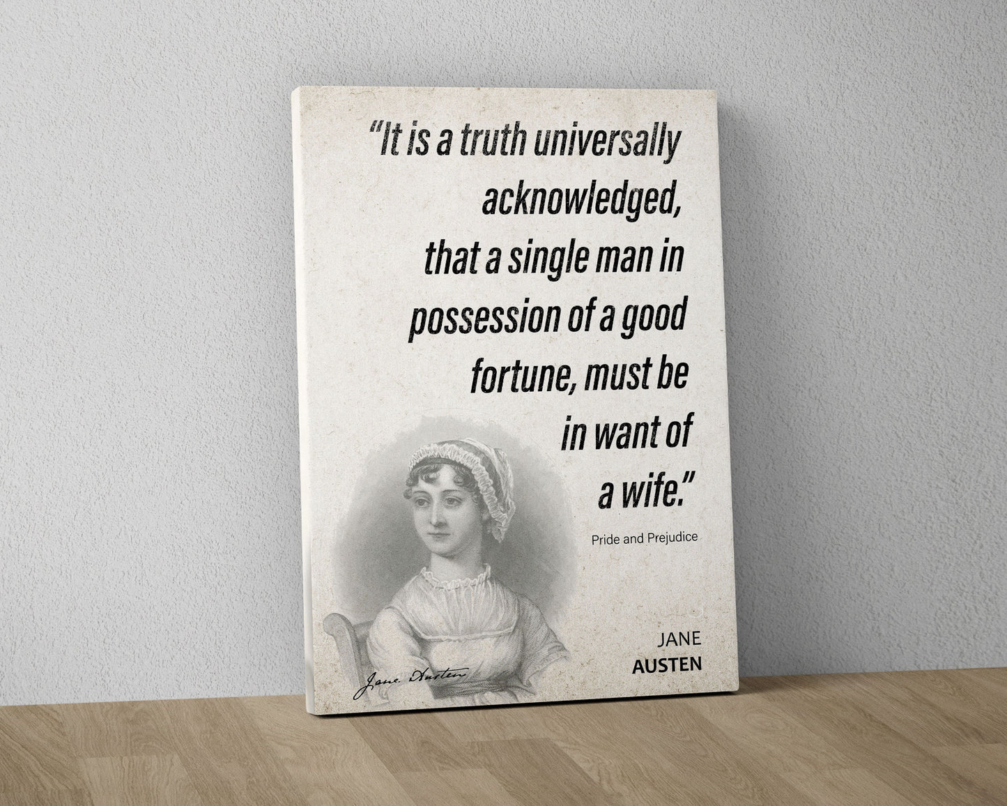Jane Austen Quote Wall Art | "Want of a Wife" Pride and Prejudice Quote Poster, Quote Print, Quote Art, Book Quotes, Book Lover Gift
