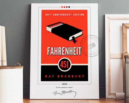Fahrenheit 451 Book Cover Poster | Ray Bradbury, Fahrenheit 451 Poster, Fahrenheit 451 Print, Book Posters, Canvas Print, Book Lover Gift