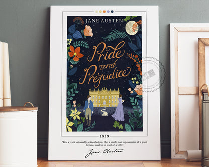 Pride and Prejudice Book Cover Poster | Jane Austen, Pride and Prejudice Poster, Book Posters, Canvas Wall Art, Book Art, Book Lover Gift