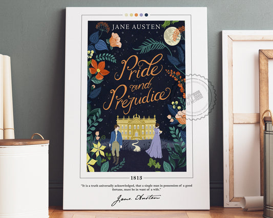 Pride and Prejudice Book Cover Poster | Jane Austen, Pride and Prejudice Poster, Book Posters, Canvas Wall Art, Book Art, Book Lover Gift