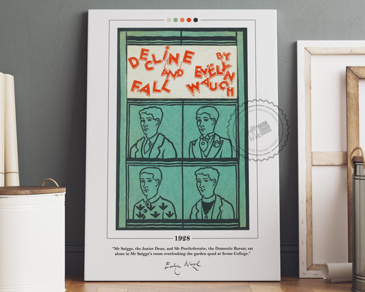 Decline and Fall Book Cover Poster | Evelyn Waugh, Decline and Fall Poster, Decline and Fall Print, Book Posters, Book Art, Book Lover Gift