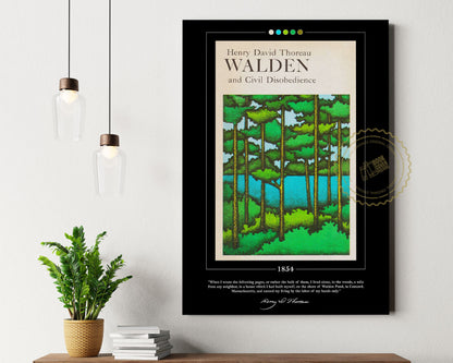 Walden Book Cover Poster | Henry David Thoreau, Walden Poster, Walden Print, Book Posters, Canvas Wall Art, Book Art, Book Lover Gift
