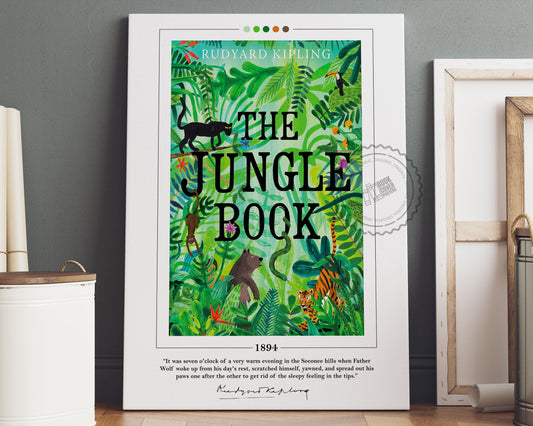 The Jungle Book Book Cover Poster | Rudyard Kipling, Jungle Book Poster, Jungle Book Print, Book Posters, Canvas Wall Art, Book Lover Gift