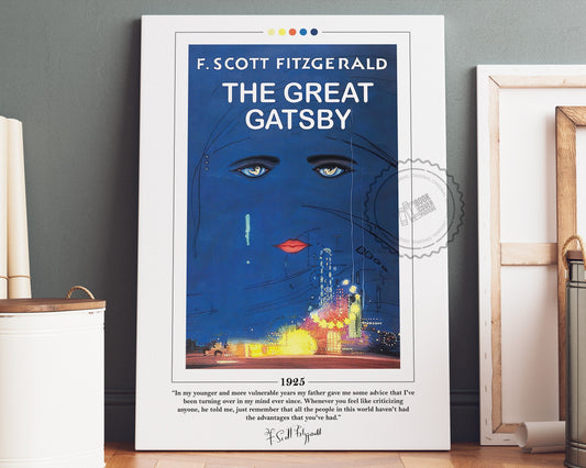 The Great Gatsby Book Cover Poster | F. Scott Fitzgerald, The Great Gatsby Poster, Book Posters, Canvas Wall Art, Book Art, Book Lover Gift