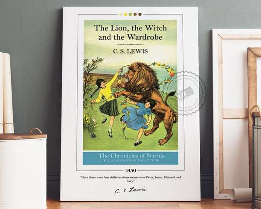 The Lion the Witch and the Wardrobe Book Cover Poster | C. S. Lewis, The Chronicles of Narnia Poster, Book Posters, Book Art, Canvas Print