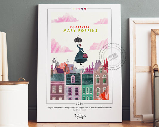 Mary Poppins Book Cover Poster | P. L. Travers, Mary Poppins Poster, Mary Poppins Print, Book Posters, Book Art, Book Lover Gift