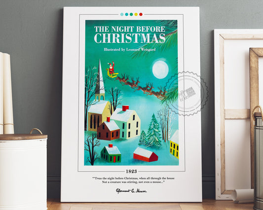 The Night Before Christmas Book Cover Poster | Clement Clarke Moore, Night Before Christmas Poster, Book Posters, Book Art, Book Lover Gift