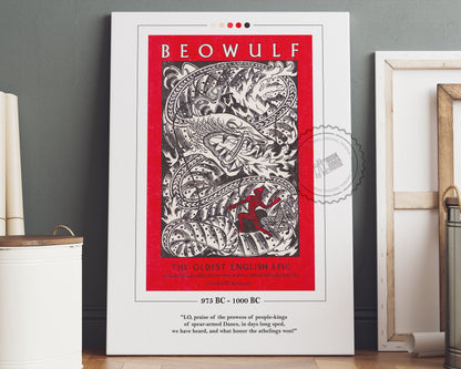 Beowulf Book Cover Poster | Beowulf Poster, Beowulf Print, Book Posters, Book Prints, Book Art, Beowulf Canvas Wall Art, Book Lover Gift