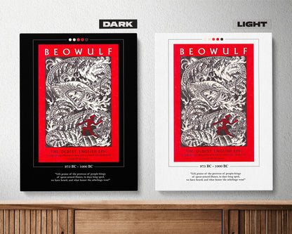 Beowulf Book Cover Poster | Beowulf Poster, Beowulf Print, Book Posters, Book Prints, Book Art, Beowulf Canvas Wall Art, Book Lover Gift
