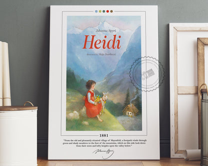 Heidi Book Cover Poster | Johanna Spyri, Heidi Poster, Heidi Print, Book Posters, Book Prints, Book Art, Canvas Wall Art, Book Lover Gift