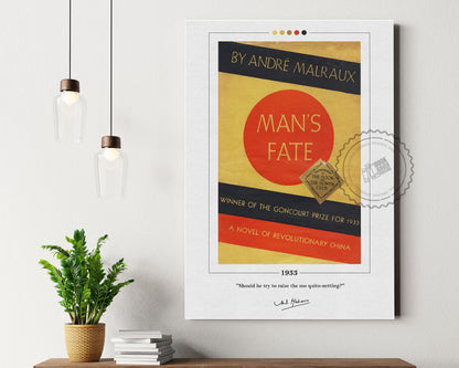 Man's Fate Book Cover Poster | Andre Malraux, Man's Fate Poster, Man's Fate Print, Book Posters, Book Art, Canvas Wall Art, Book Lover Gift