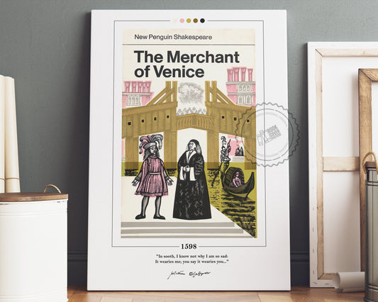 The Merchant of Venice Book Cover Poster | William Shakespeare, The Merchant of Venice Poster, Book Poster, Canvas Wall Art, Book Lover Gift