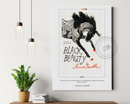 Black Beauty Book Cover Poster | Anna Sewell, Black Beauty Poster, Black Beauty Print, Book Posters, Canvas Wall Art, Book Lover Gift