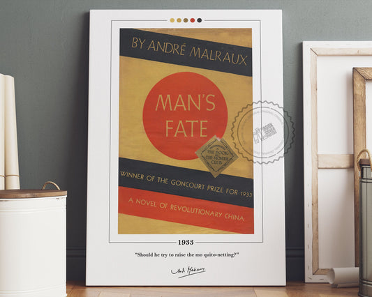 Man's Fate Book Cover Poster | Andre Malraux, Man's Fate Poster, Man's Fate Print, Book Posters, Book Art, Canvas Wall Art, Book Lover Gift