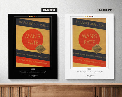 Man's Fate Book Cover Poster | Andre Malraux, Man's Fate Poster, Man's Fate Print, Book Posters, Book Art, Canvas Wall Art, Book Lover Gift