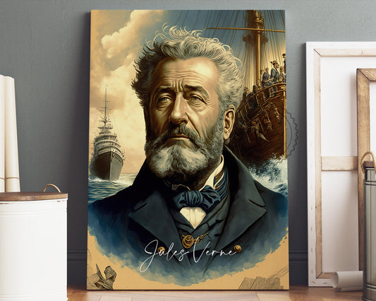 Jules Verne Poster Canvas | Jules Verne Canvas Wall Art, Jules Verne Print, Book Posters, Book Art, Book Lover Gift