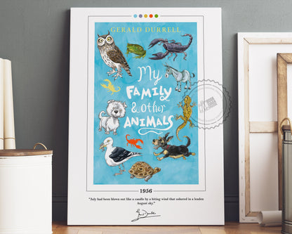 My Family and Other Animals Book Cover Poster | Gerald Durrell, My Family and Other Animals Poster, Book Posters, Book Art, Book Lover Gift