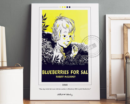 Blueberries for Sal Book Cover Poster | Robert McCloskey, Blueberries for Sal Poster, Book Posters, Canvas Wall Art, Book Lover Gift