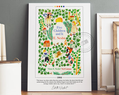 Five Children and It Book Cover Poster | E. Nesbit, Five Children and It Poster, Book Posters, Book Art, Canvas Wall Art, Book Lover Gift