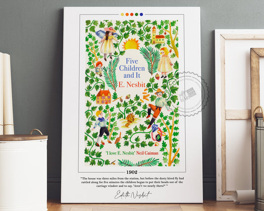 Five Children and It Book Cover Poster | E. Nesbit, Five Children and It Poster, Book Posters, Book Art, Canvas Wall Art, Book Lover Gift