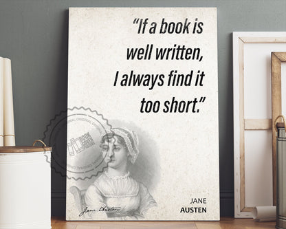 Jane Austen Quote Wall Art | "Too Short" Quote Poster, Quote Print, Quote Art, Book Quotes, Canvas Wall Art, Book Lover Gift